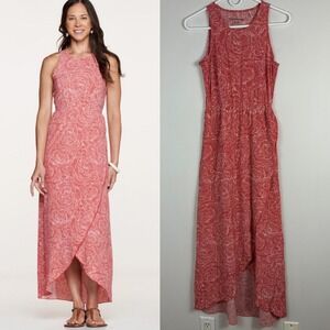 Toad & Co Sunkissed Maxi Dress Red Batik Floral Size XS UPF Back Cut‎ Out Travel